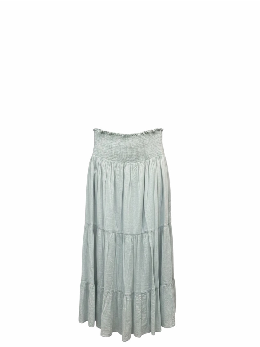 THE GREAT. The Folk Cotton Voile Smocked Waist Pull-On Tiered Midi Skirt